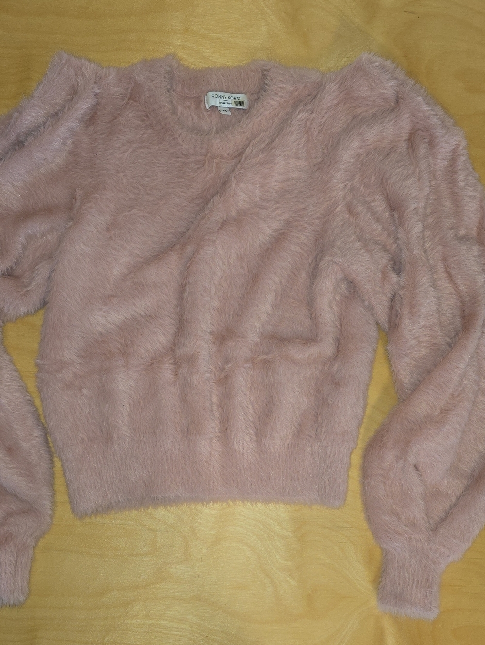 Ronny Kobo Collection Dusty Pink Faux-Fur Crew Sweater
